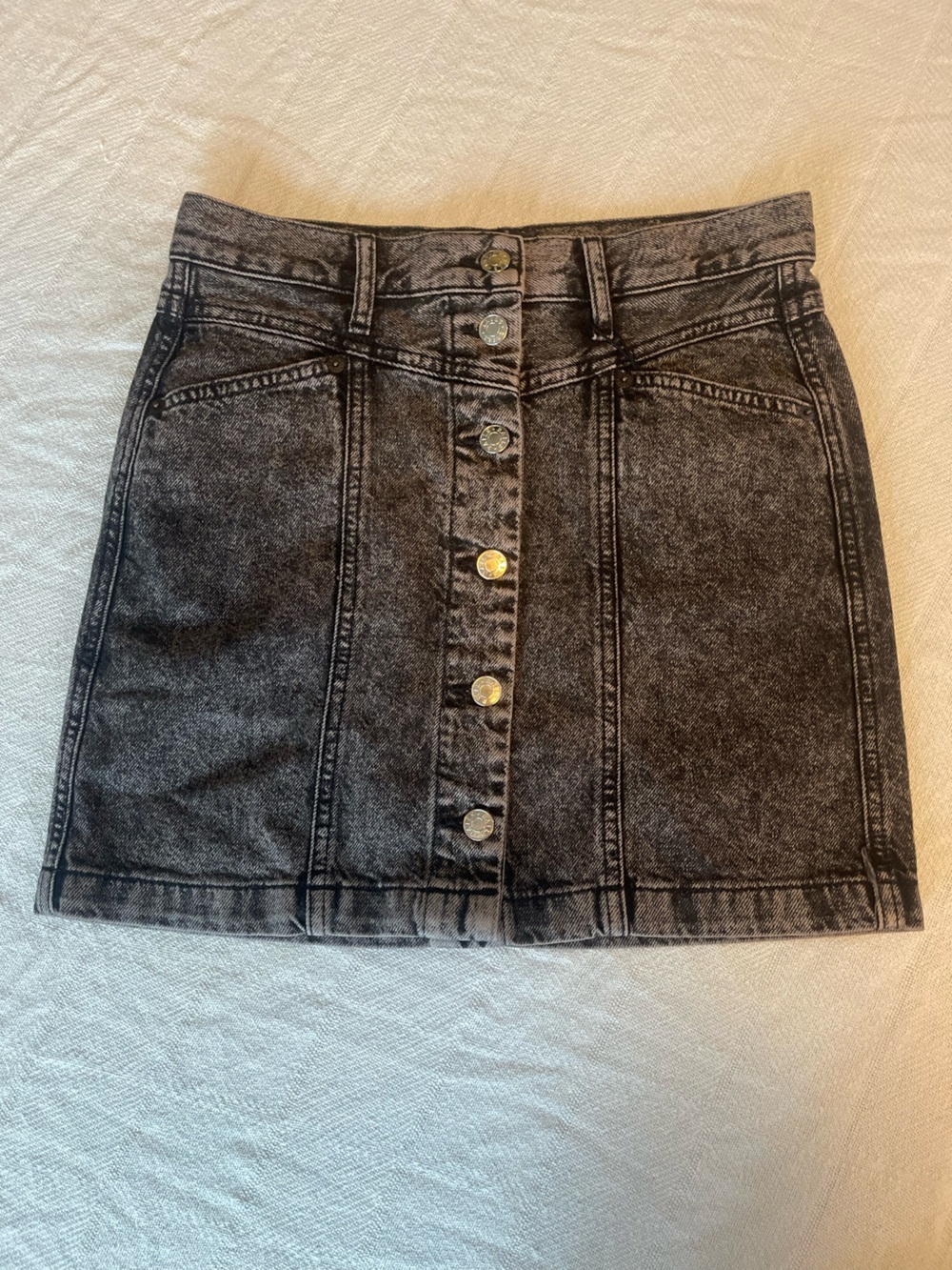 Rails Black Washed Denim Button-Front Mini Skirt